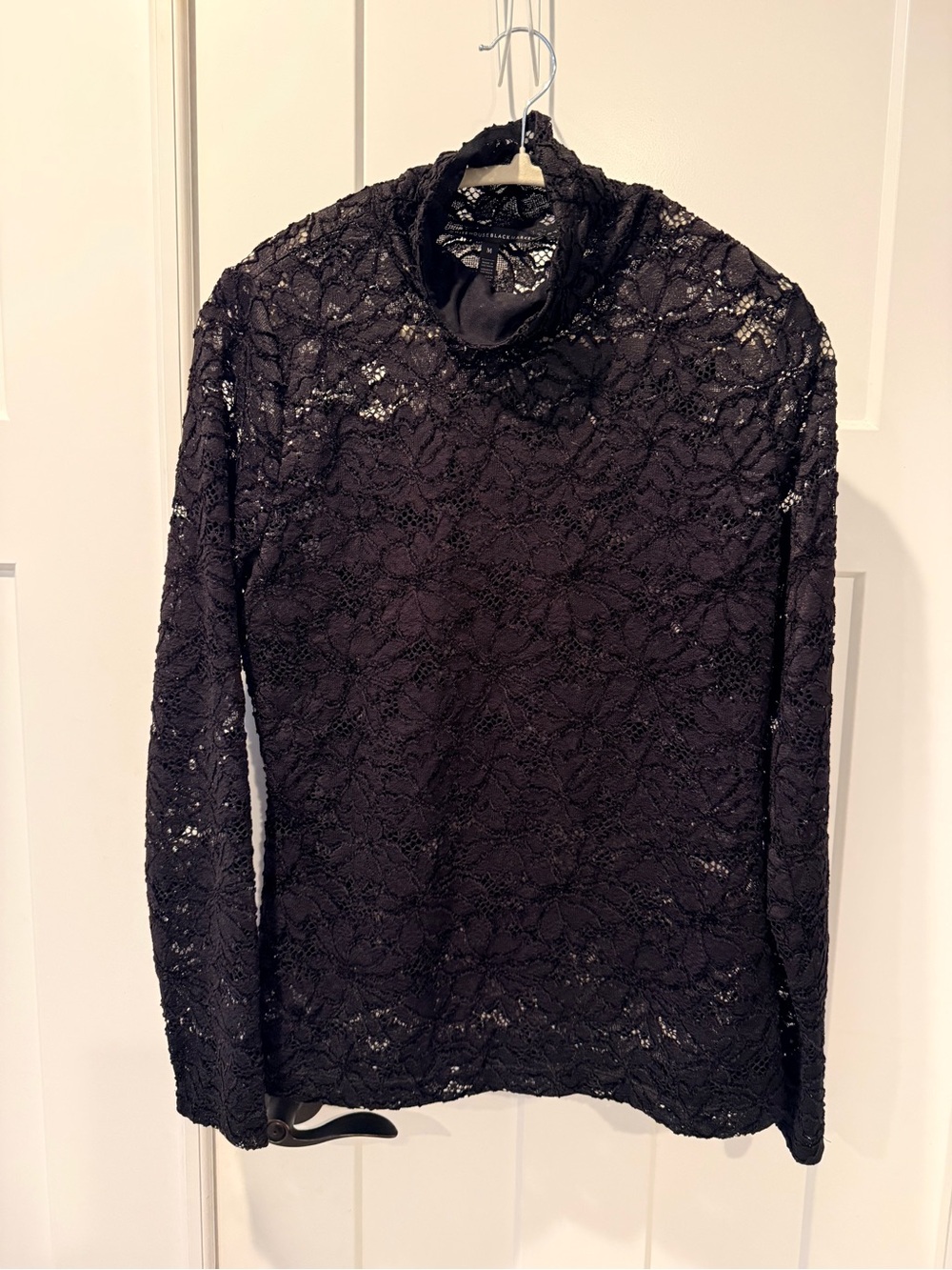 White House Black Market Black Lace Long-Sleeve Shell